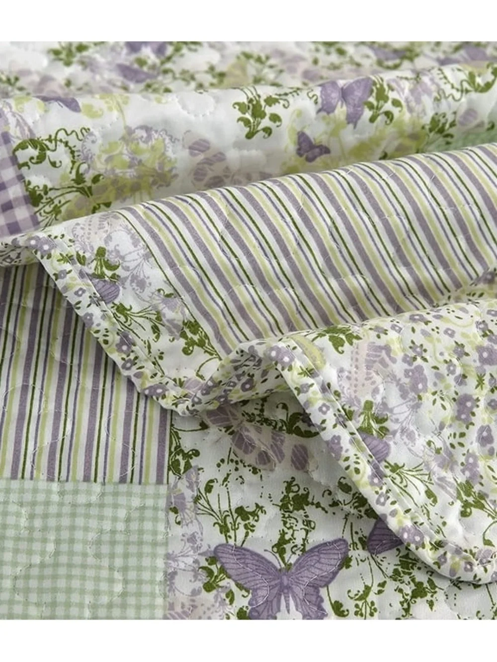 Floral Patchwork Full 3 piece Quilt Set - Lavender & Sage